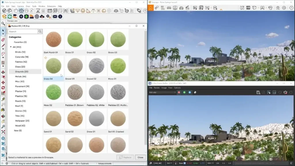 Materiais do Enscape renderizados no V-Ray 6.0 para SketchUp