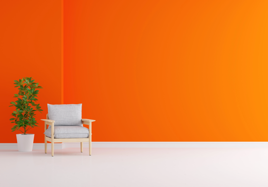 Sala com destaque em cor laranja
