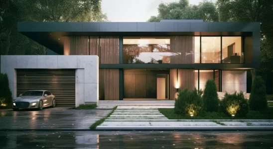 Garagem fechada em residência moderna