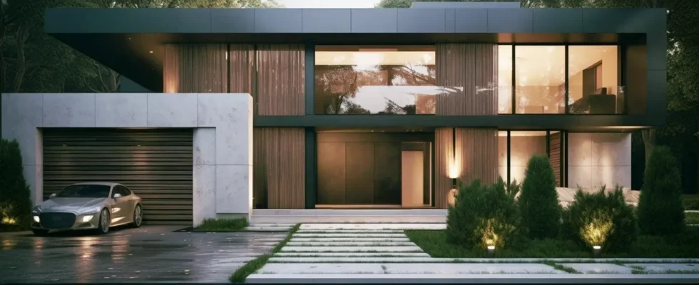 Garagem fechada em residência moderna