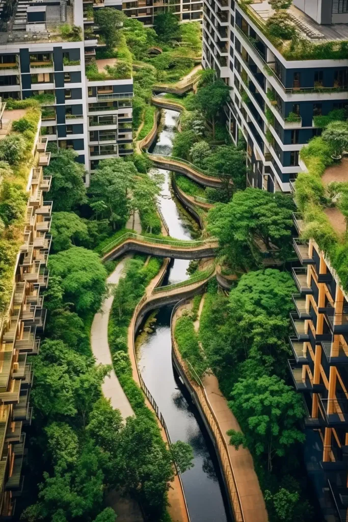 Infraestrutura verde entre prédios urbanos