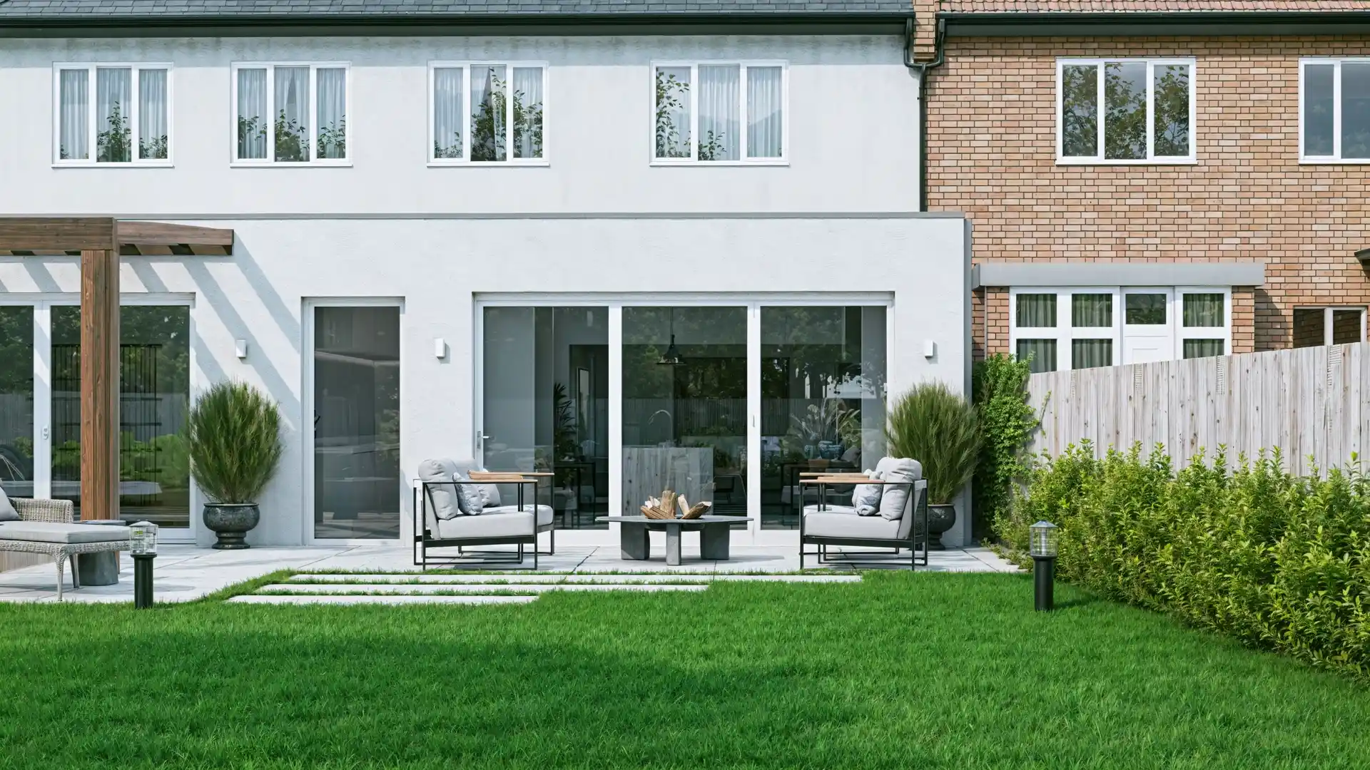 Perspectiva Lounge Externo - Projeto Avondale - UK | FirstScale/ MM Planning & Architecture