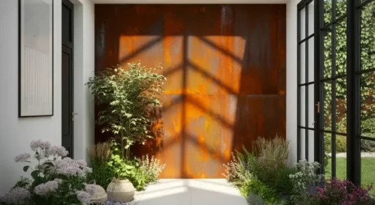 Parede de Hall/ jardim de inverno revestido com aço corten