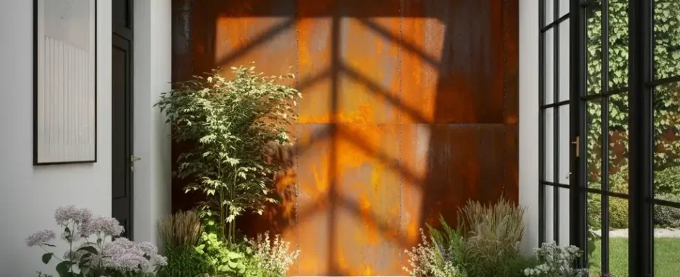 Parede de Hall/ jardim de inverno revestido com aço corten