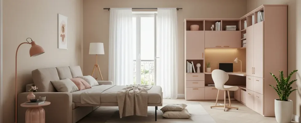 Móveis multifuncionais em espaço pequeno